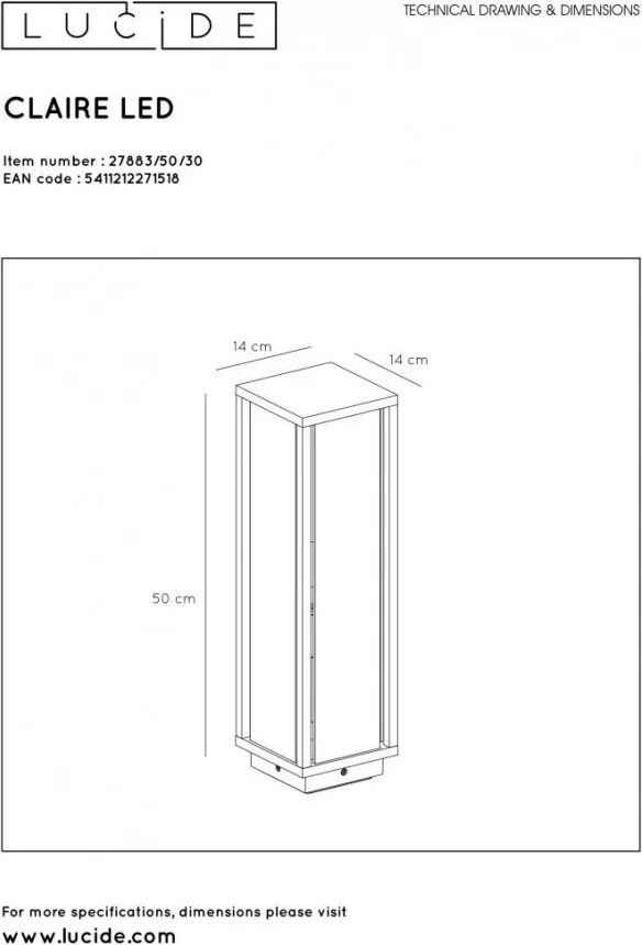 LUCIDE 27883-50-30 CLAIRE Modern Kültéri Állólámpa E27 IP54