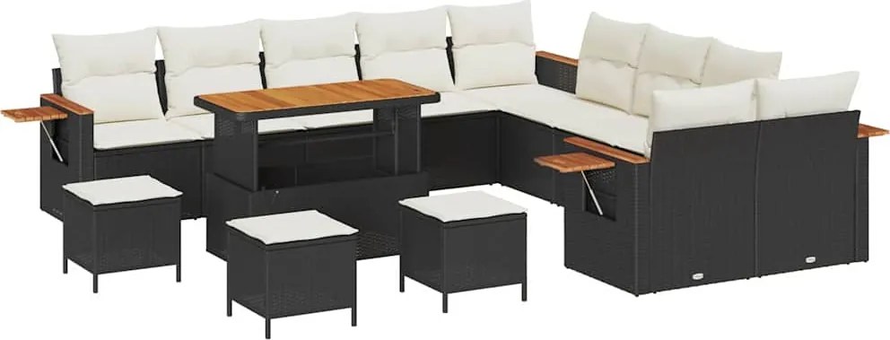 vidaXL Kerti Kanapé Szett párnával 14 pcs Fekete és Krém
