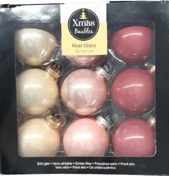 Sima üveg karácsonyfadíszek 6cm rózsaszín árnyalatokban 18 db Ideális Ajándéknak