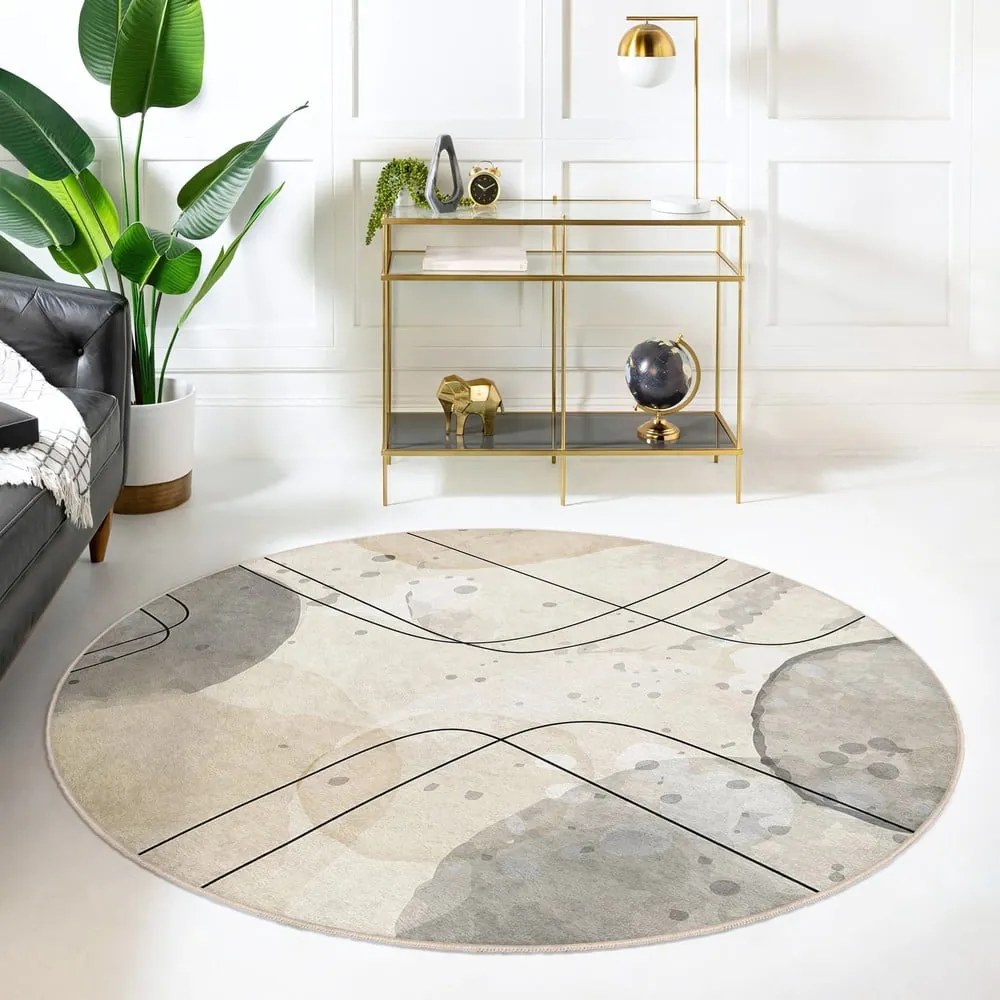 Bézs mosható kerek szőnyeg ø 120 cm Simple Lines – Mila Home