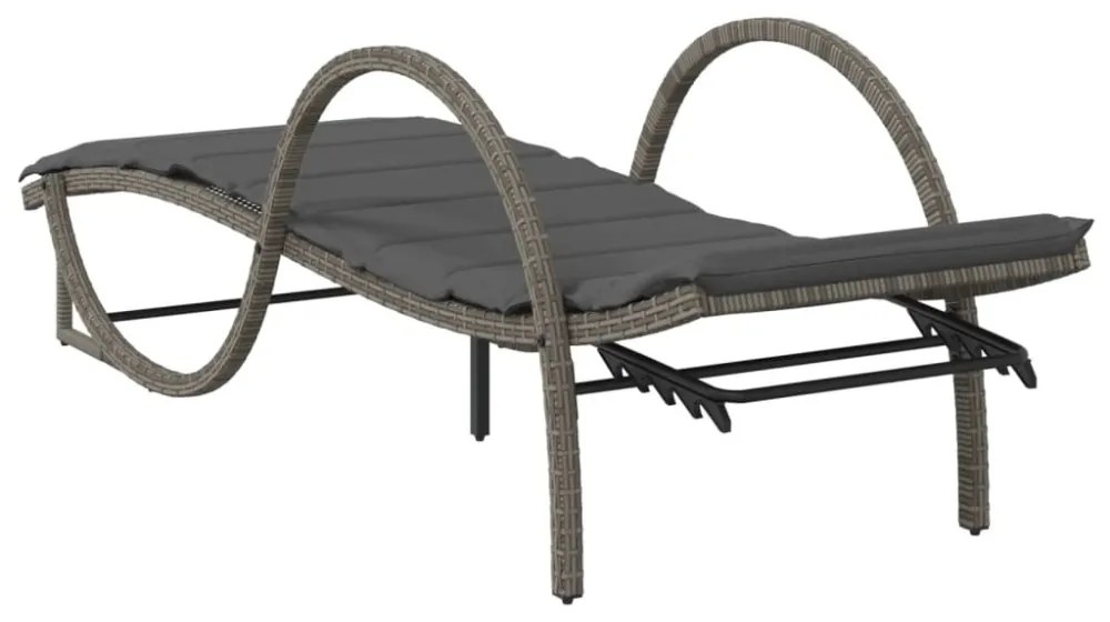 szürke polyrattan napozóágy párnával 60x199x42 cm