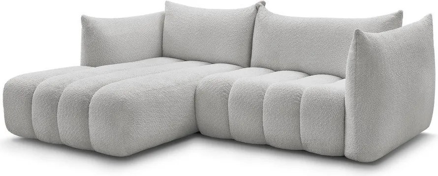 Világosszürke buklé sarokkanapé (bal oldali-heverő résszel) Azra – Bobochic Paris