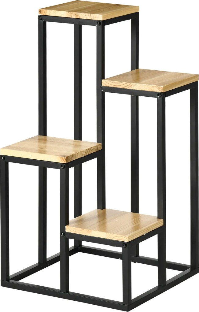 Outsunny Növénytartó, Virágfokozatok 4 Szinten, Több szintes Növénytartó, Növénytartó Kerthez, Erkélyhez, Fa, Természetes, 34 x 34 x 66 cm | Aosom