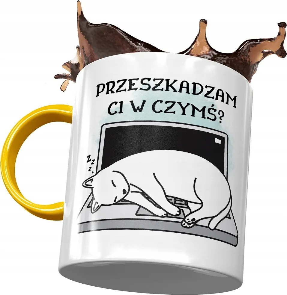 Sárga Bögre Cicával Cuki Ajándék Nyomtatott Fotóval