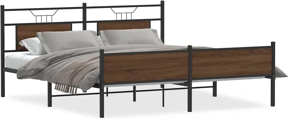vidaXL barna tölgy színű fém ágykeret matrac nélkül 183 x 213 cm