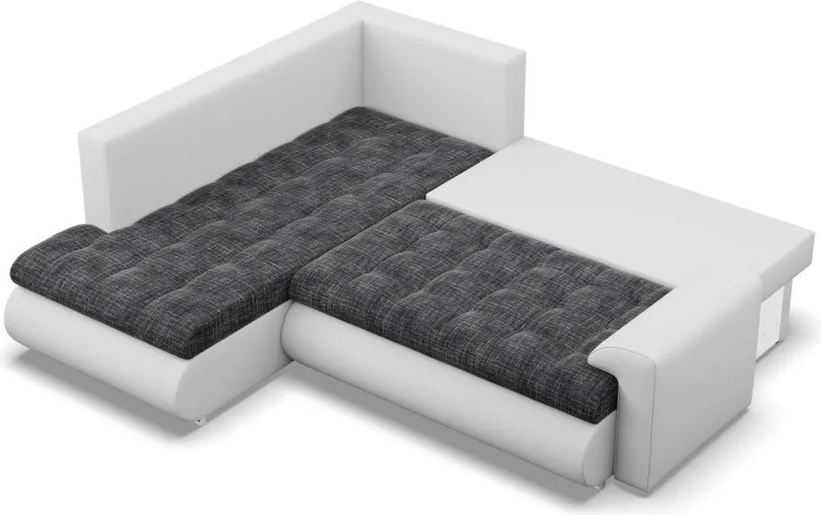 Tokio sarokkanapé, L alakú háttámlával, 2 ágyneműtartóval, fonott + műbőr, baloldali, sötétszürke - fehér