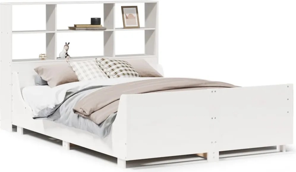 vidaXL fehér tömör fa könyvespolcos ágy matrac nélkül 120 x 190 cm