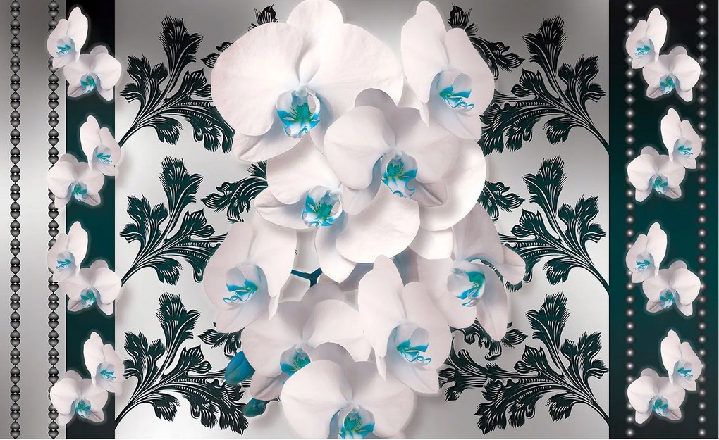Fotótapéta Orchideák fehér kék 3D vinil 254x184 +ragasztó