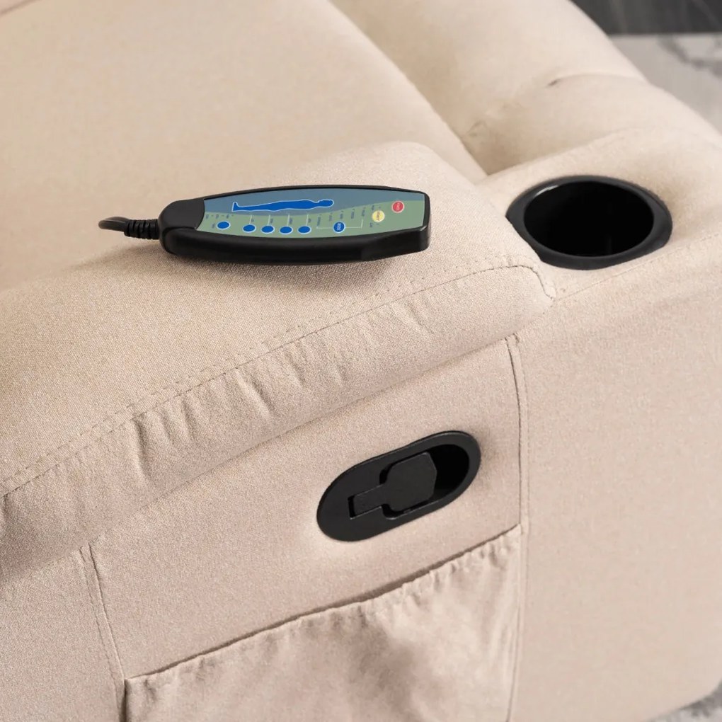 Elektromosan Vezérelhető Masszázsfunkciós Relaxfotel Bézs Szövet Kárpittal. BOX 2