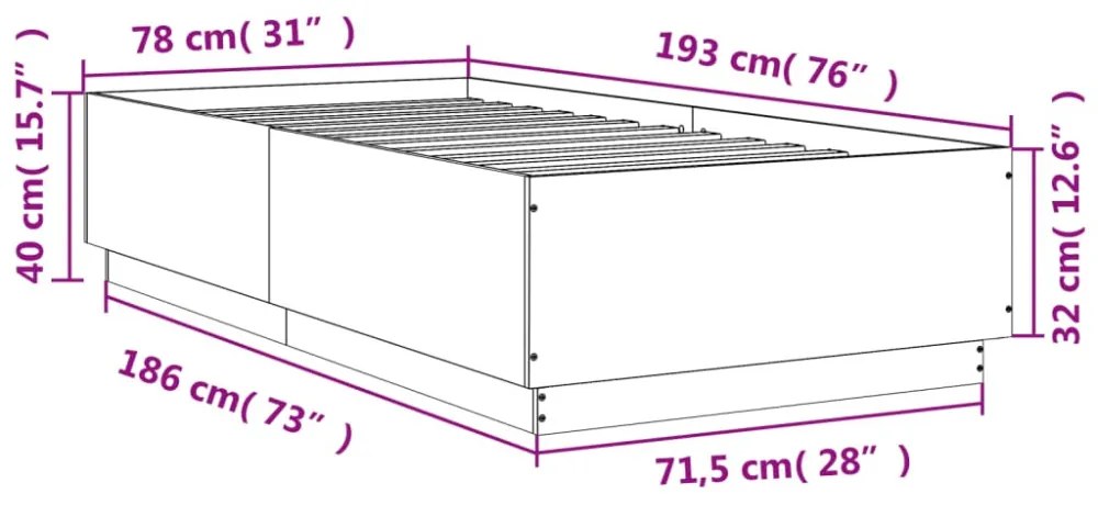betonszürke szerelt fa ágykeret 75 x 190 cm