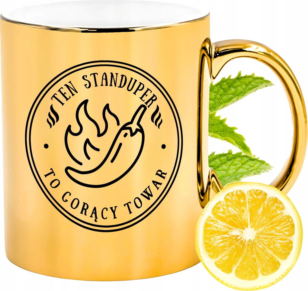 Prémium Arany Fényes Bögre Standuper Ajándék Nyomtatott Fotóval