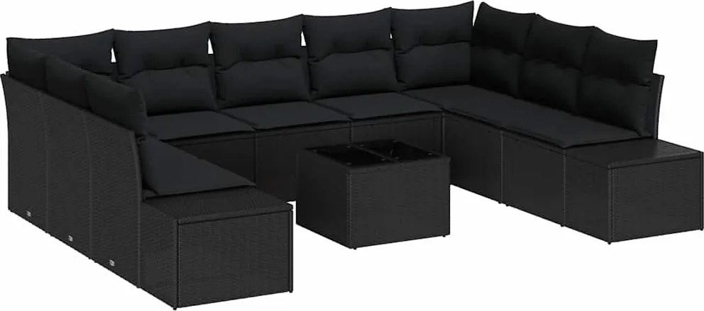 vidaXL Kerti Kanapé Szett párnával 9 pcs Fekete Polyrattan