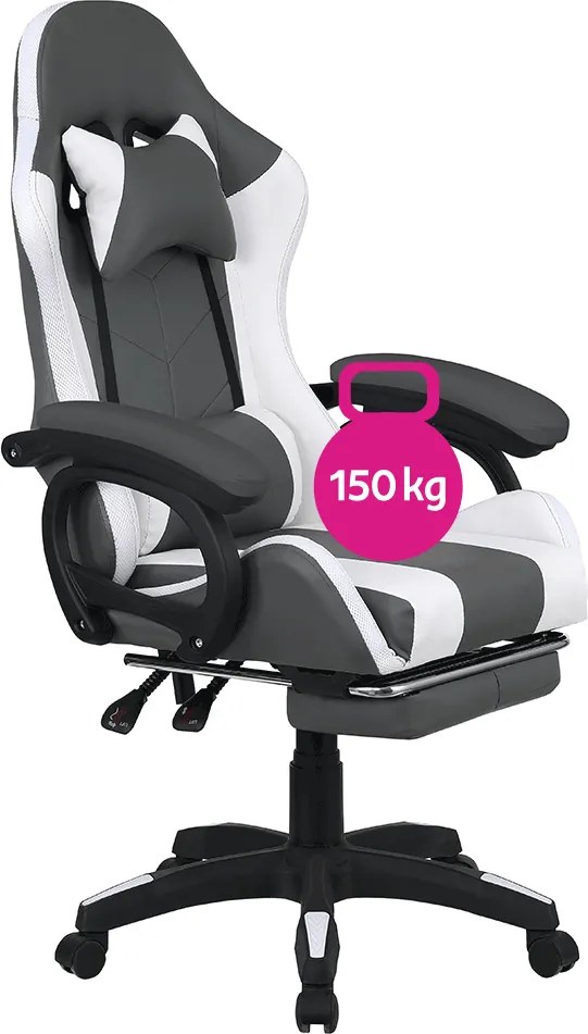 Irodai/gamer szék RGB LED világítással, fekete/fehér, JOVELA