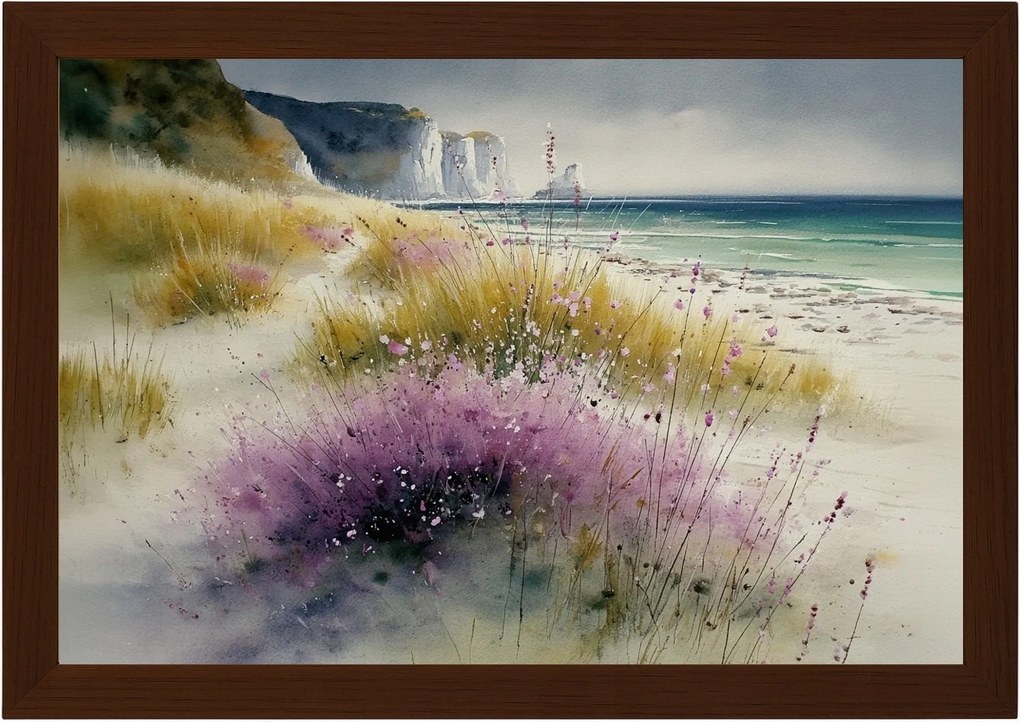 Poszter Keret Fa Tájkép Anglia Tenger Tengerpart Dover Sziklák Virágok 60x40