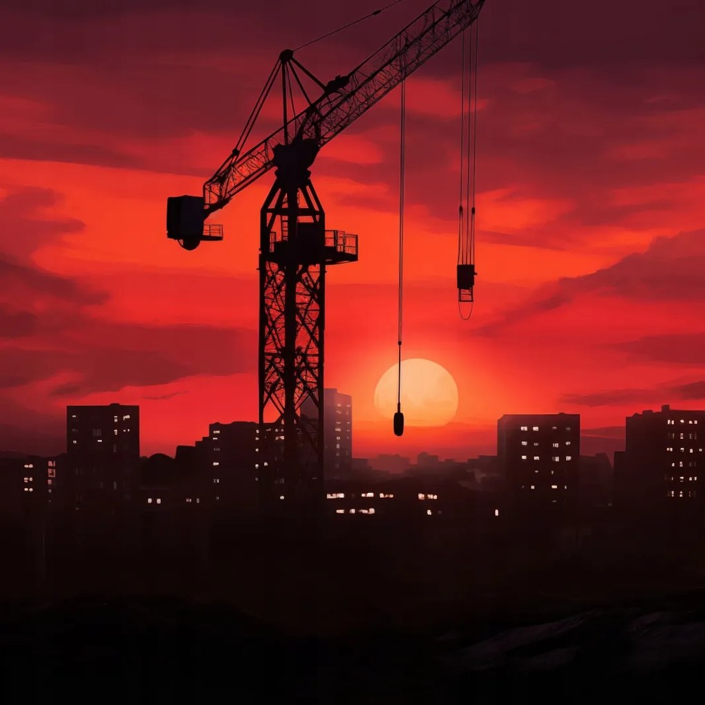 Poszter 100x100cm Alkonyat az építkezés felett