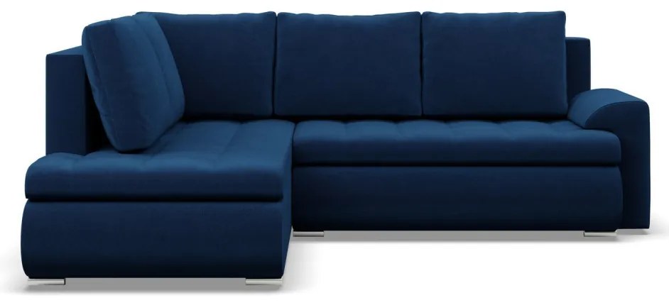 Tokio sarokkanapé, L alakú háttámlával, 2 ágyneműtartóval, bársony, baloldali, kék