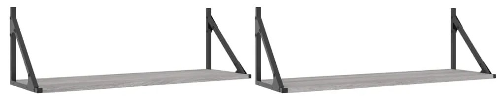 2 db szürke sonoma színű szerelt fa fali polc 80 x 25 x 25,5 cm