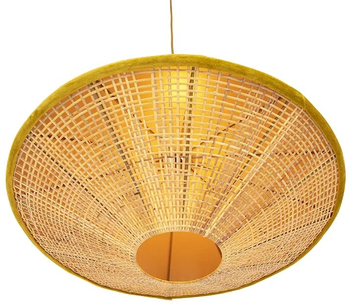 Rusztikus függőlámpa sárga bársony és rattan 60 cm - Frills Can