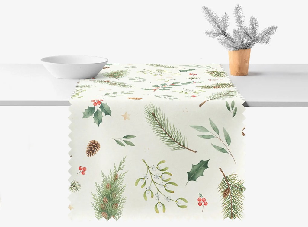 Goldea karácsonyi teflonbevonatú asztali futó - téli ágacskák 20x120 cm