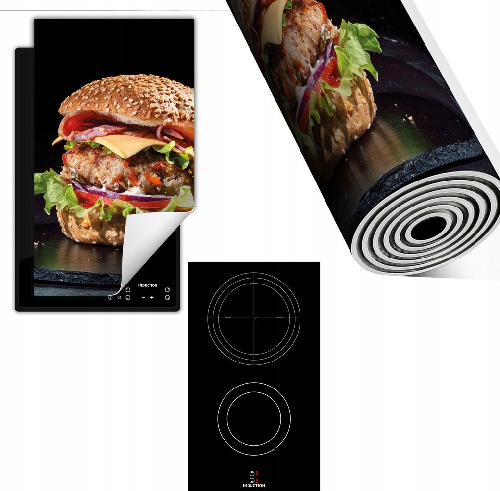 Indukciós Védőszőnyeg Konyhapult 30x52 fekete hamburger