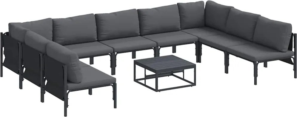 vidaXL Kerti Kanapé Szett párnával 10 pcs Fekete Acél