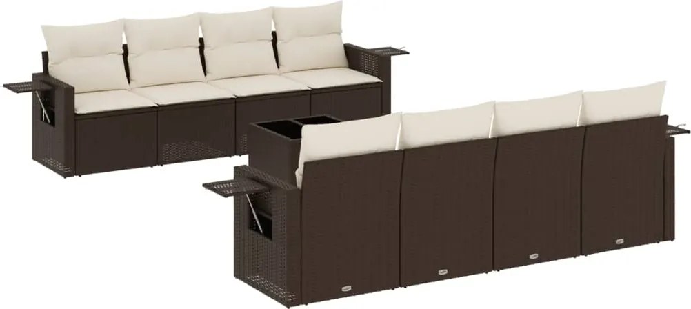 vidaXL 9 részes barna polyrattan kerti ülőgarnitúra párnákkal