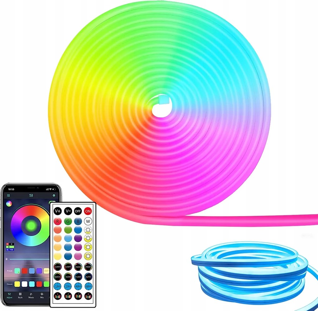 Led Szalag 10M Neon 5050 Alkalmazás Távirányító Szivárvány Szett 60LED/M IP65