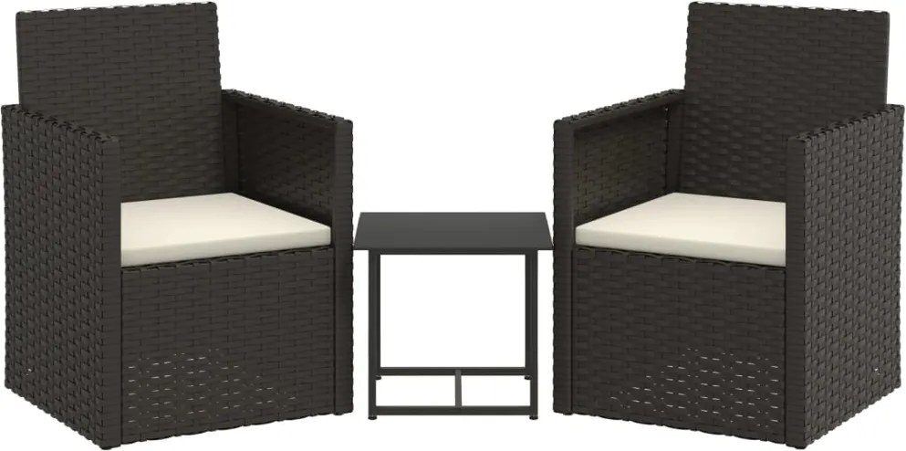 vidaXL 3 részes fekete polyrattan kültéri ülőgarnitúra párnákkal