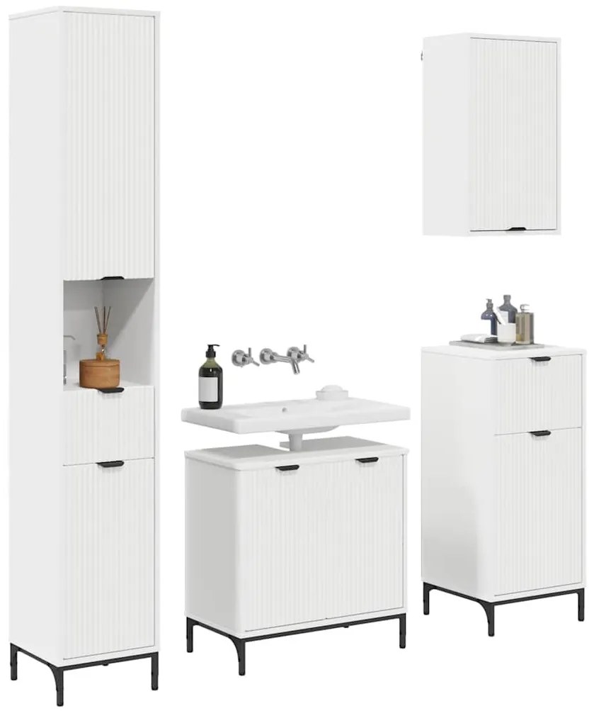 Fürdőszoba bútor szett fiókkal tárolóval Fehér Műanyag fa, fém