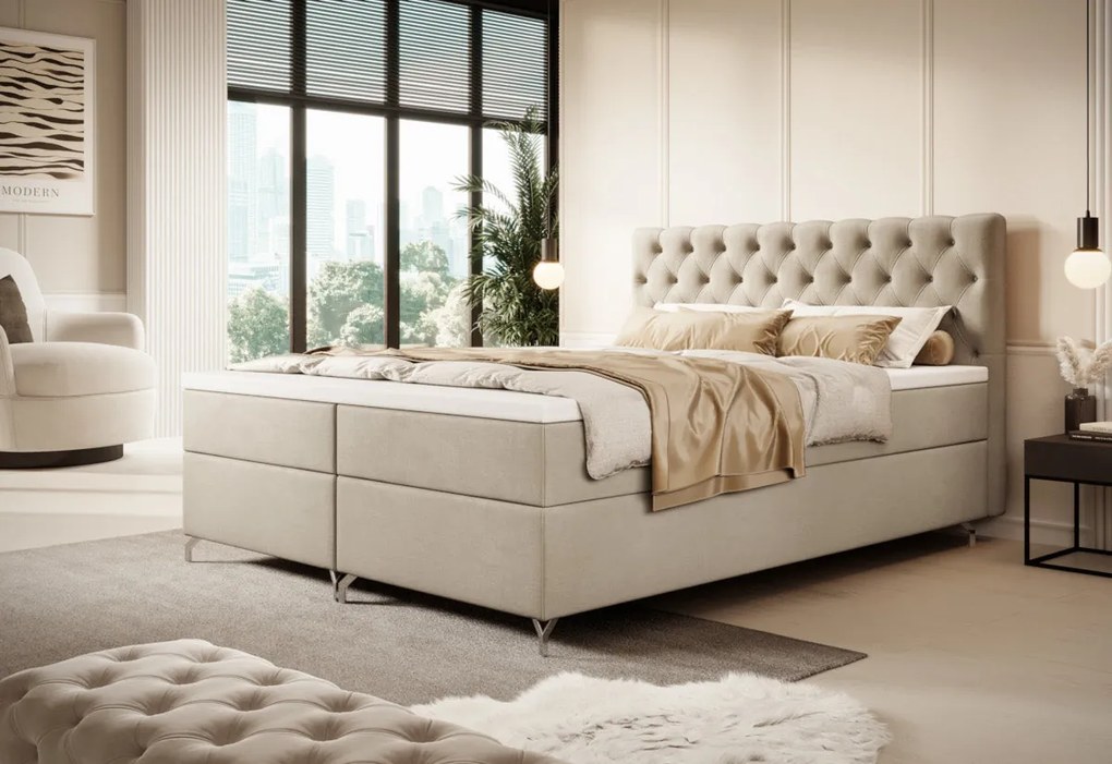 FESTER 2 kárpitozott boxspring ágy - szürke / 180x200