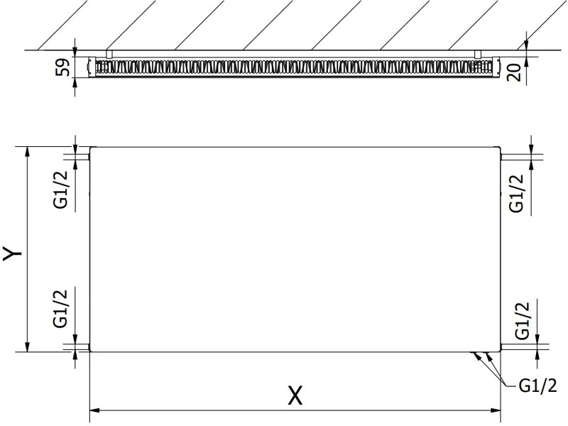 Mexen CVF11 lapos radiátor 300 x 1500 mm alsó csatlakozás 682W fekete W611F-030-150-70