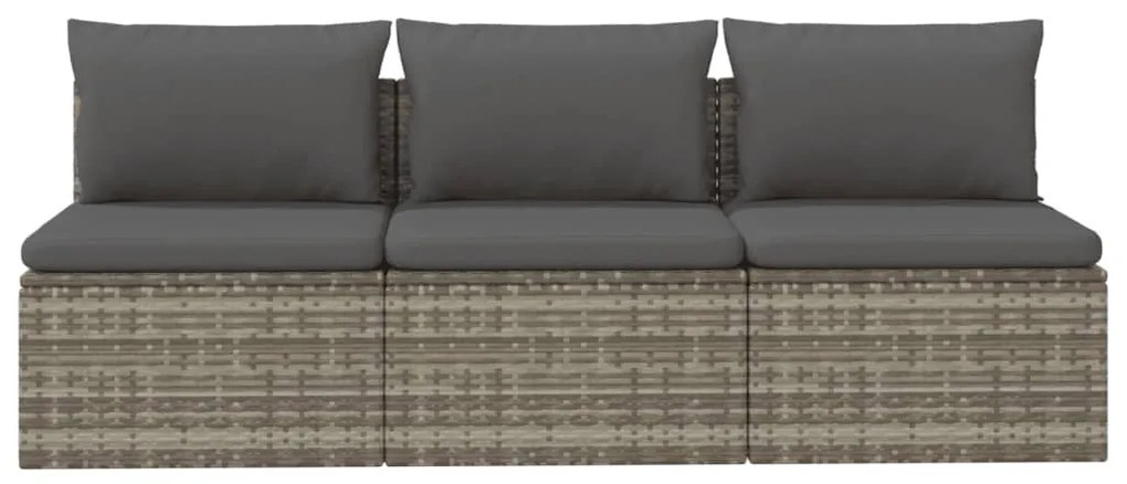 3 személyes szürke polyrattan kerti kanapé párnával
