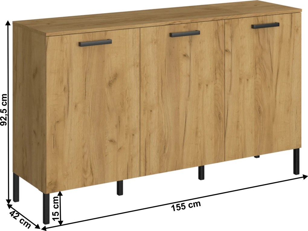 Komód 3D, craft tölgy arany/antracit, SANTANA