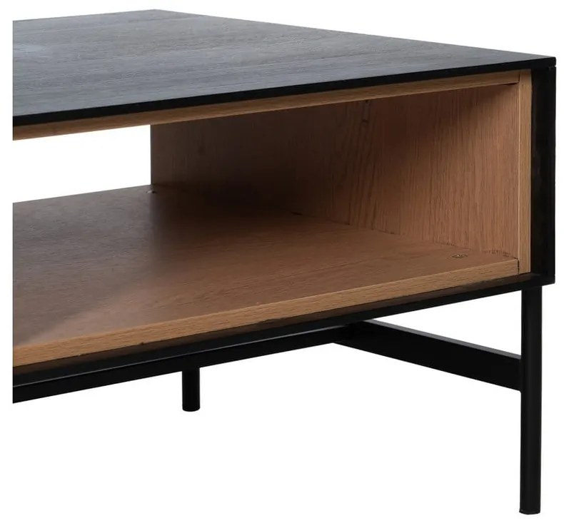 Fekete-natúr színű dohányzóasztal kőrisfa dekorral 60x124 cm Orleans – Ixia