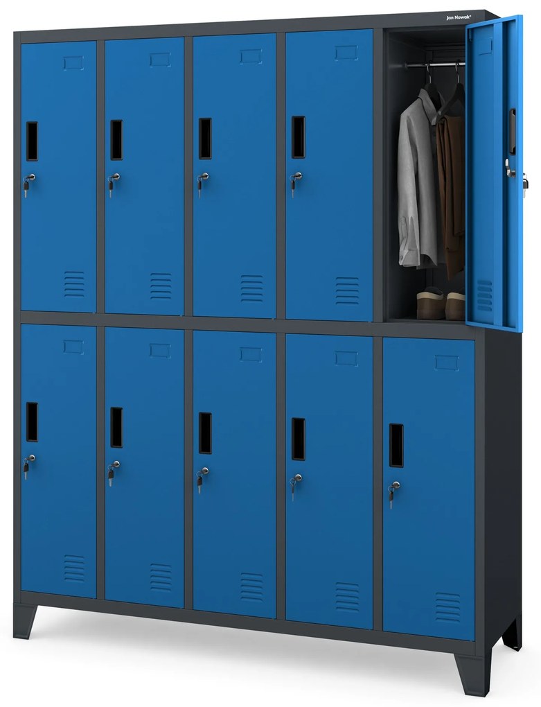 Fém öltözőszekrény 10 ajtóval BARTEK 1360 x 1720 x 450 mm, antracit-kék