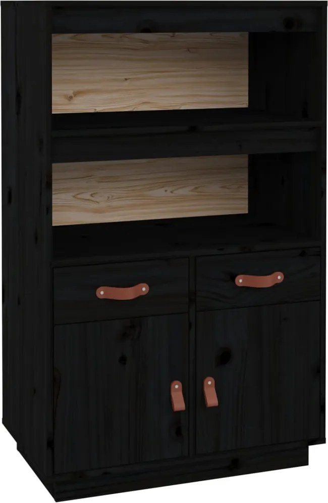 vidaXL fekete tömör fenyőfa magasszekrény 67 x 40 x 108,5 cm