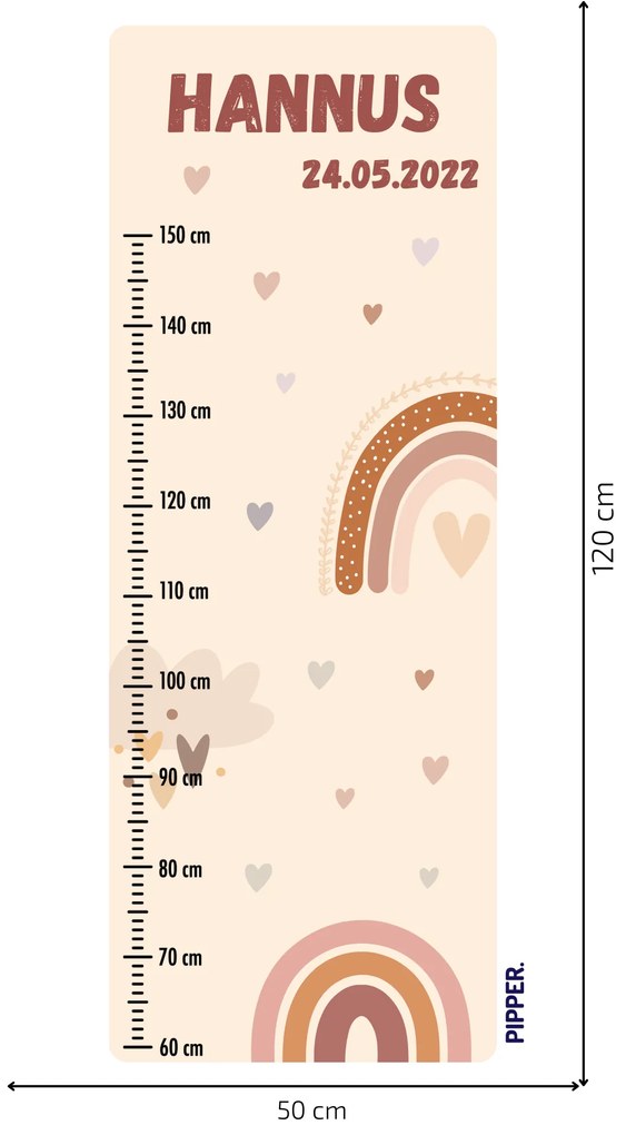 PIPPER. Textil falmatrica "Gyermek magasságmérő névvel  - Szivárvány"
