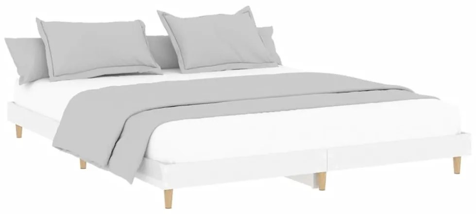 magasfényű fehér szerelt fa ágykeret 200 x 200 cm