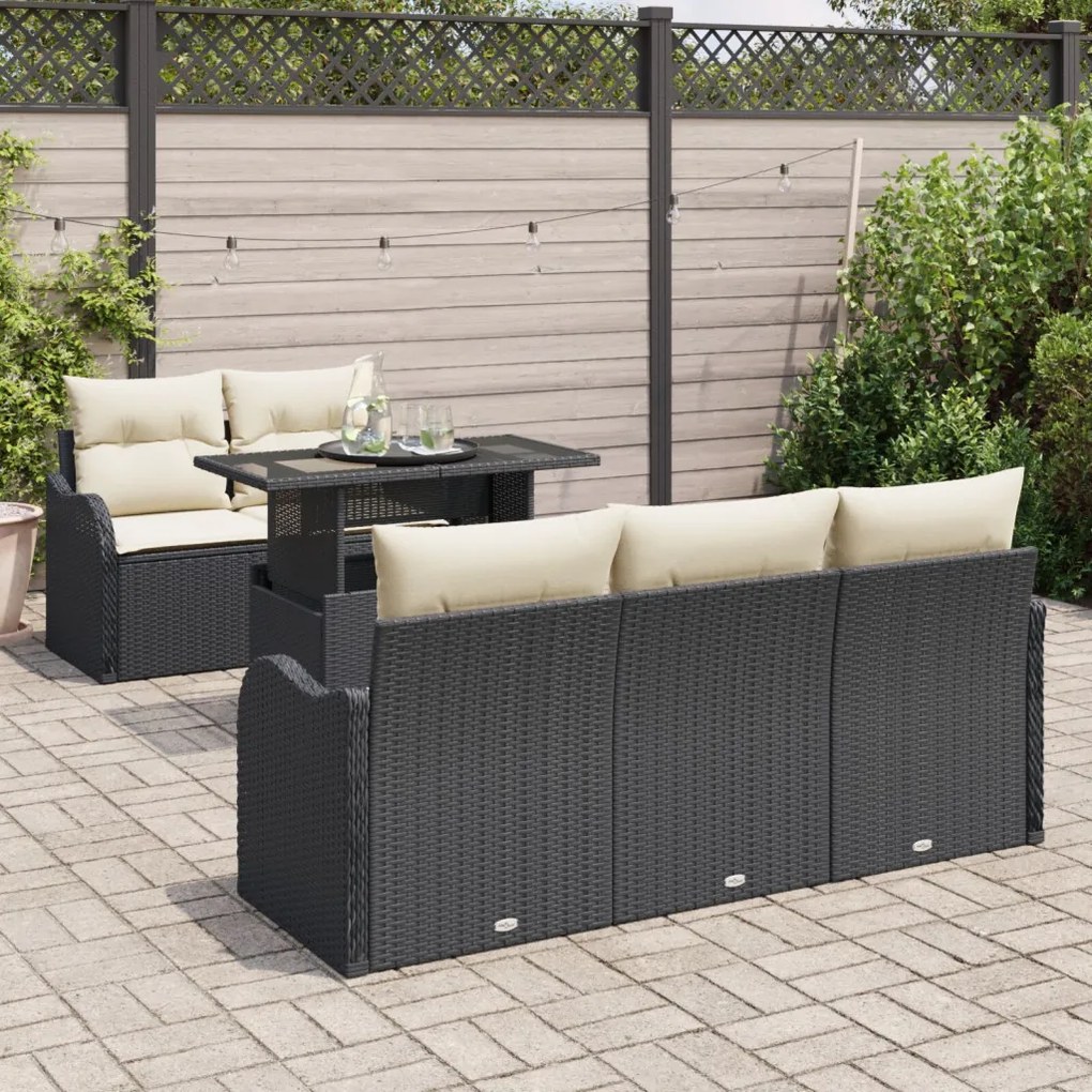 Kerti Kanapé Szett 6 pcs Fekete 100 x 55 x 73 cm Poli rattan