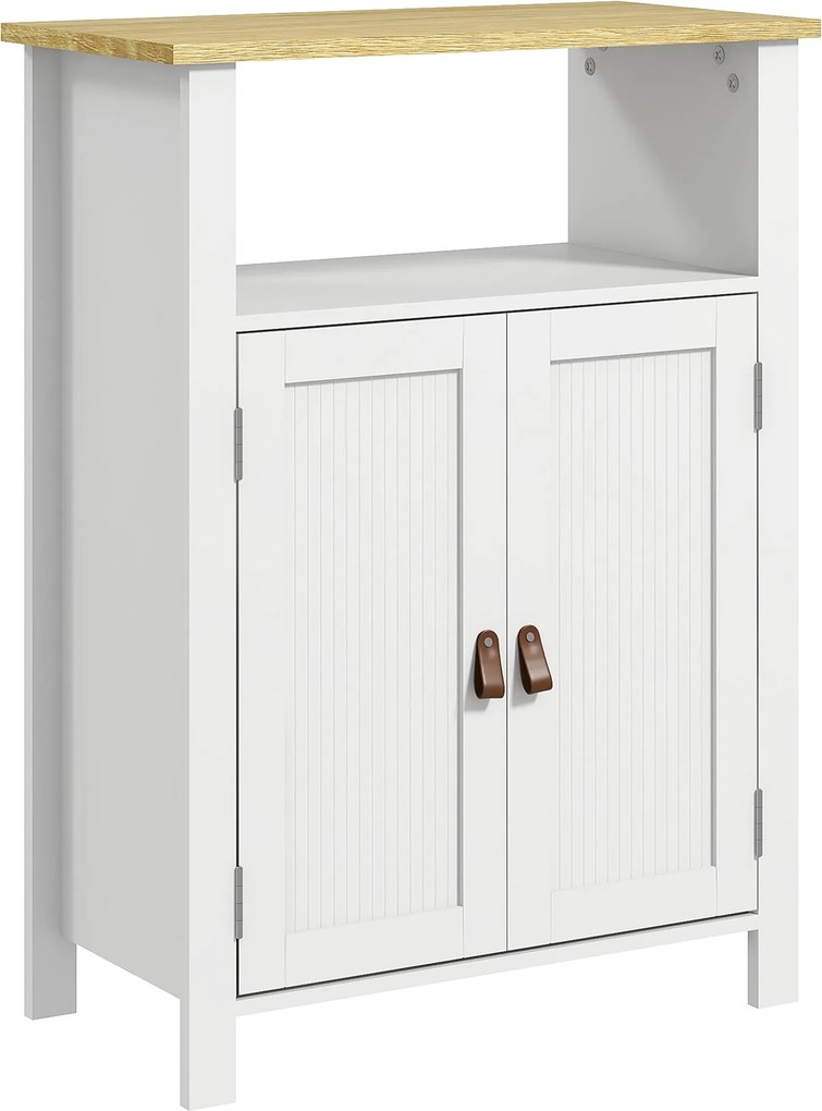 kleankin Fürdőszoba Szekrény 2 Ajtóval, Nyitott Rekesszel és Állítható Polcokkal Modern Fürdőszobai Bútor 60x30x80,5 cm Fehér | Aosom