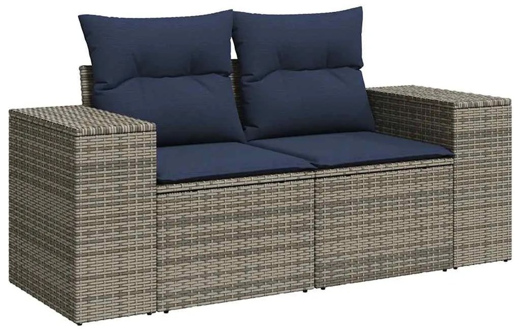6 részes fekete polyrattan akácfa kerti ülőgarnitúra párnákkal