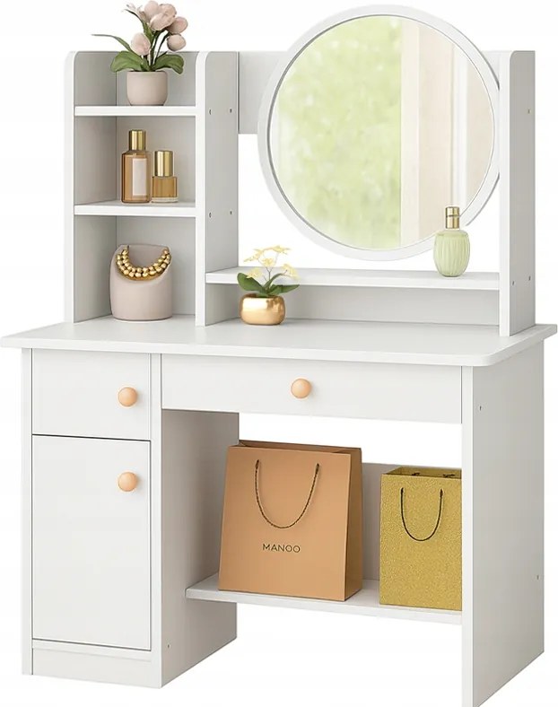Fésülködőasztal Tükör Fiókokkal Fehér Smink Glamour Skandináv Stílus