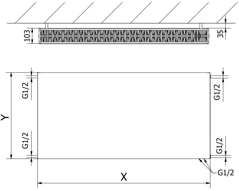 Mexen CVF22, lapos radiátor 400 x 1800 mm, alsó csatlakozás, 2049 W, fekete, W622F-040-180-70