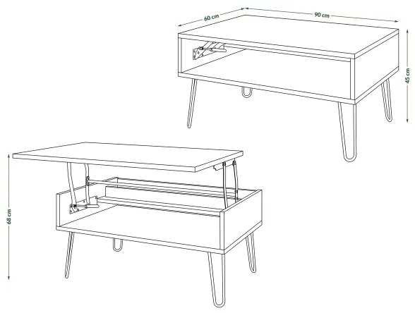HALIJA konferenciás asztal emelhető lappal, polccal, szürke beton/fekete