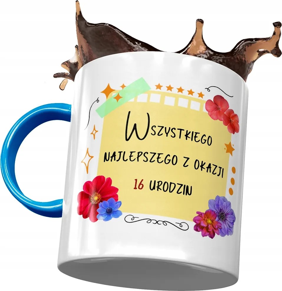 Kék Bögre Születésnapra 16 16. 16. Nyomtatott Fotóval