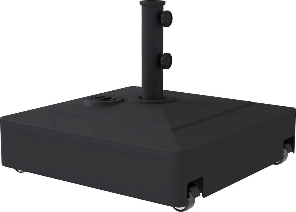 Outsunny négyszögletes napernyőtartó kerekekkel – HDPE, tölthető (61 kg homok / 40 kg víz), illeszkedik Ø35/38/48 mm – fekete | Aosom