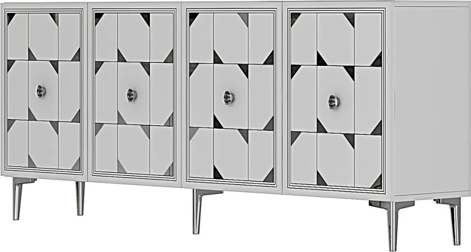 Moka komód, fehér-ezüst, 150 cm