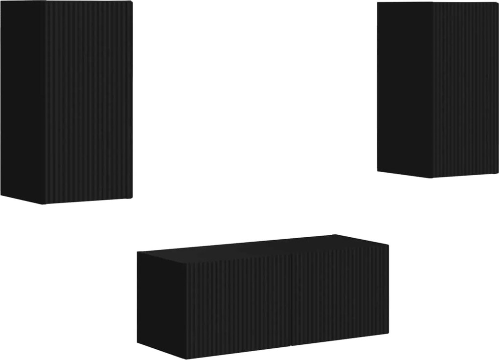 vidaXL TV szekrény garnitúra Falra szerelhető 6 pcs Fekete Faanyag
