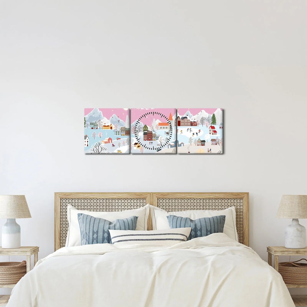 Kép - varázslatos tél (órával) (90x30 cm)