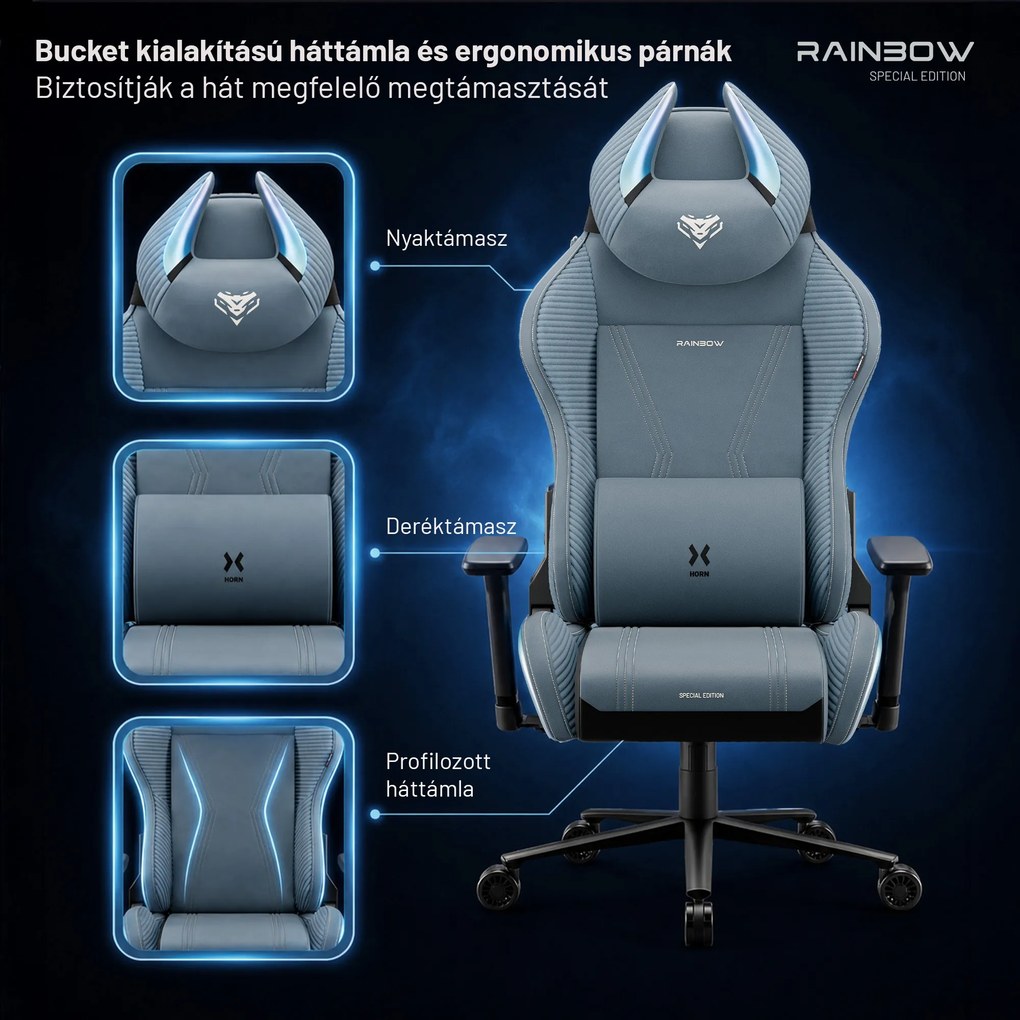 Gamer szék szövet kék Normal Size: Diablo X-Horn 2.0 Rainbow Blue